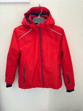 Kids Red Hooded Winter Ski Jacket - Youth Waterproof Coat